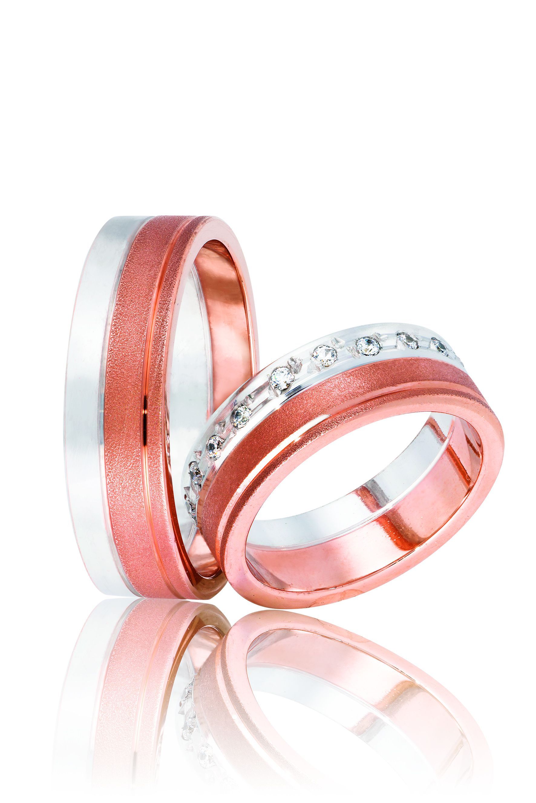 Βέρες γάμου απο λευκόχρυσο λουστρέ και σαγρέ ροζ χρυσό , 6.5mm (code 1Wr)